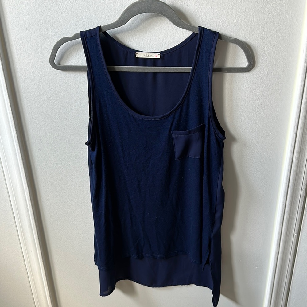 Le Lis navy blue hi-lo racer back tank - women's XS